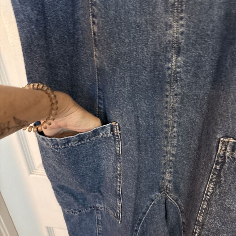 Free People We The Free High Roller Denim Jumpsuit Blue Boho Hippie Romper, Sz L - Picture 6 of 13